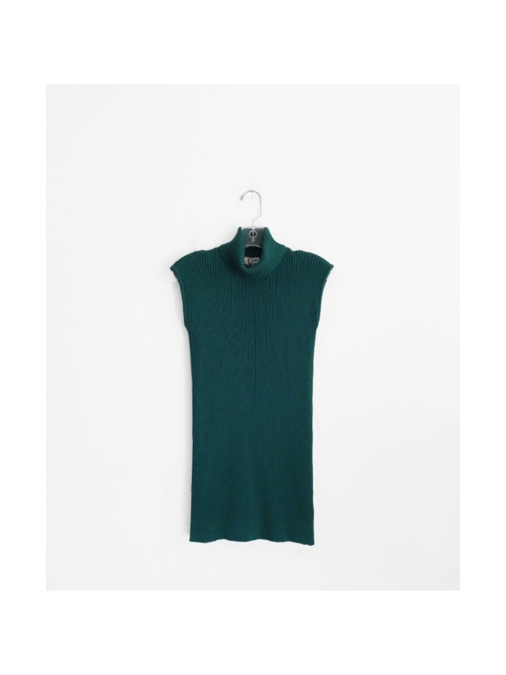 Vtg 80s Angelo Tarlazzi Paris Green Wool Sleeveless Turtleneck Tunic Top 8
